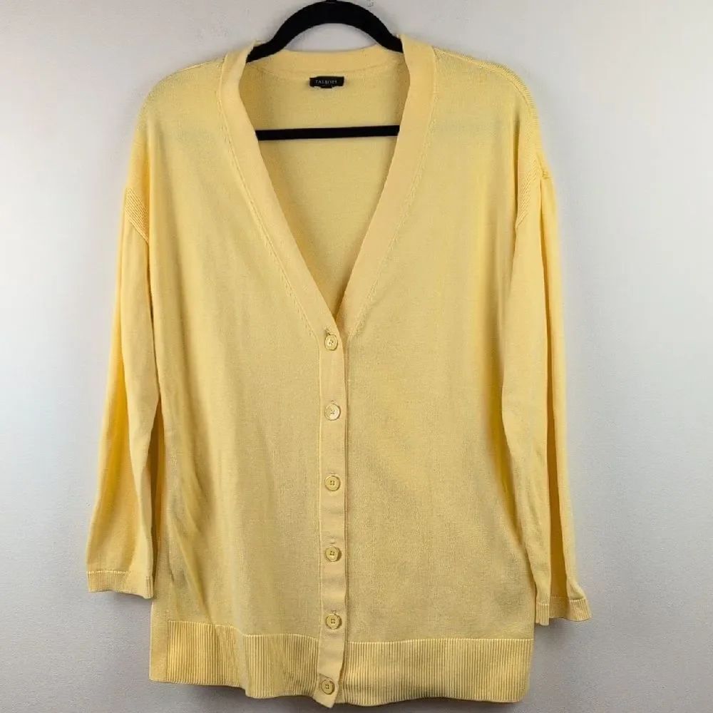 Talbots Yellow V-Neck Button-Up Women's Cardigan Sweater 3/4 Sleeves Size L